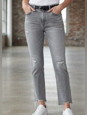 Good American Grey Distressed Jeans Juniors Size 15 Raw Hem Faded Denim GUC